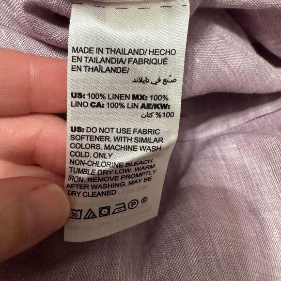 Chico’s no iron 100% linen high low button up shirt purple size 8/10 - Picture 6 of 7